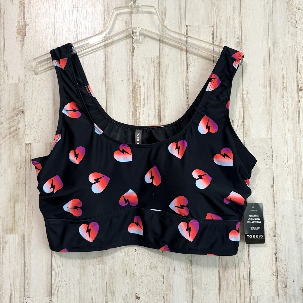 Torrid Electric Hearts Bikini Top 3 3X Plus Wire Free Full Coverage Swim NEW